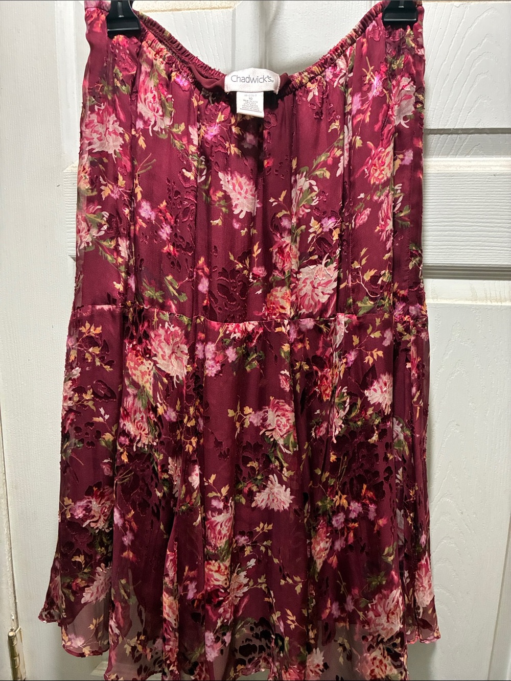 Chadwicks Burgundy Floral Tiered Skirt
